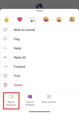 Image depicting the 'Report Message' feature in the Outlook App on Android devices. 